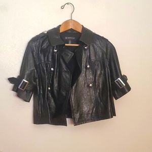Leather Jacket with Silver Buckles & Buttons